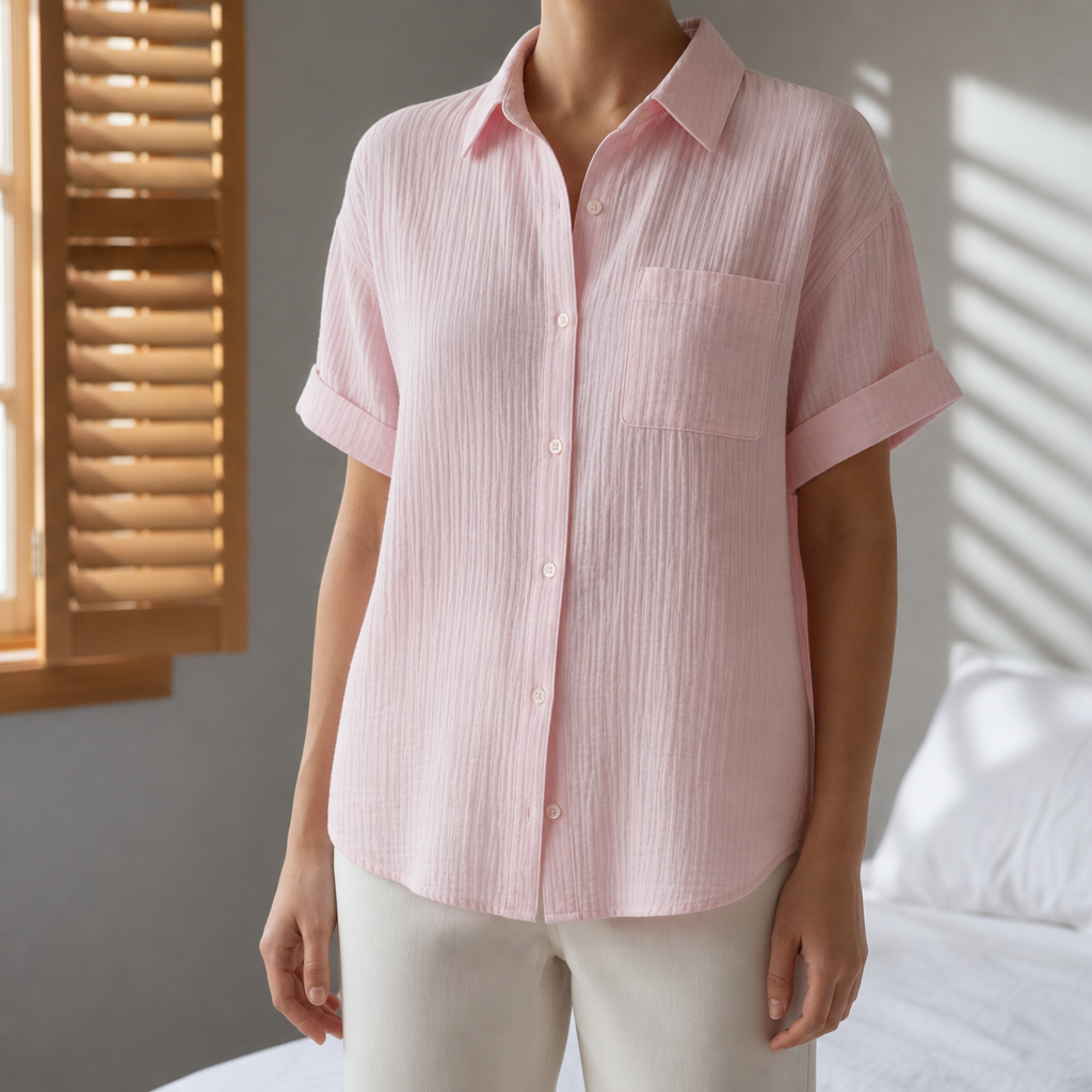 Omodos Gauze Button-Down Shirt in Pink