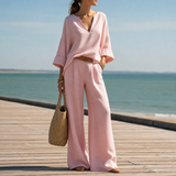 Lerici Linen Wide Leg Set in Blush Pink