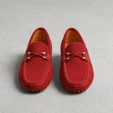 Anzio Perforated Suede Loafers in Red
