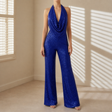 Sorrento Sequin Halter Wide-Leg Jumpsuit in Royal Blue