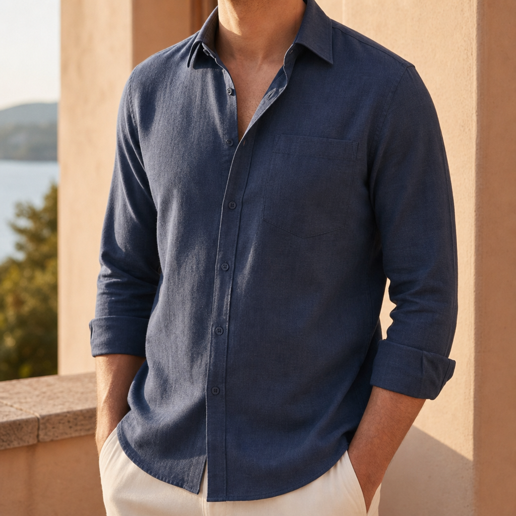 Spoleto Linen Blend Shirt in Dark Blue