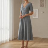 Rapallo Crossover Bodice Midi Dress in Gray