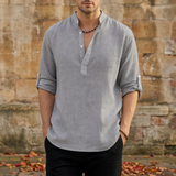 Malaga Linen Henley Shirt in Gray