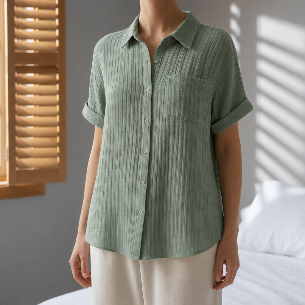 Omodos Gauze Button-Down Shirt in Green
