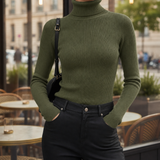 Paxos Ribbed Turtleneck Sweater in Olive Green
