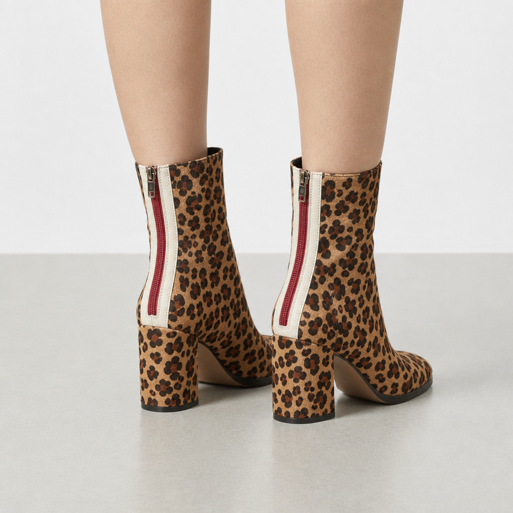 Poros Suede Block-Heel Boots in Leopard Print