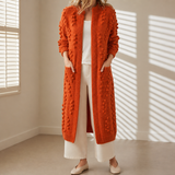 Merano Textured Knit Longline Cardigan in Orange