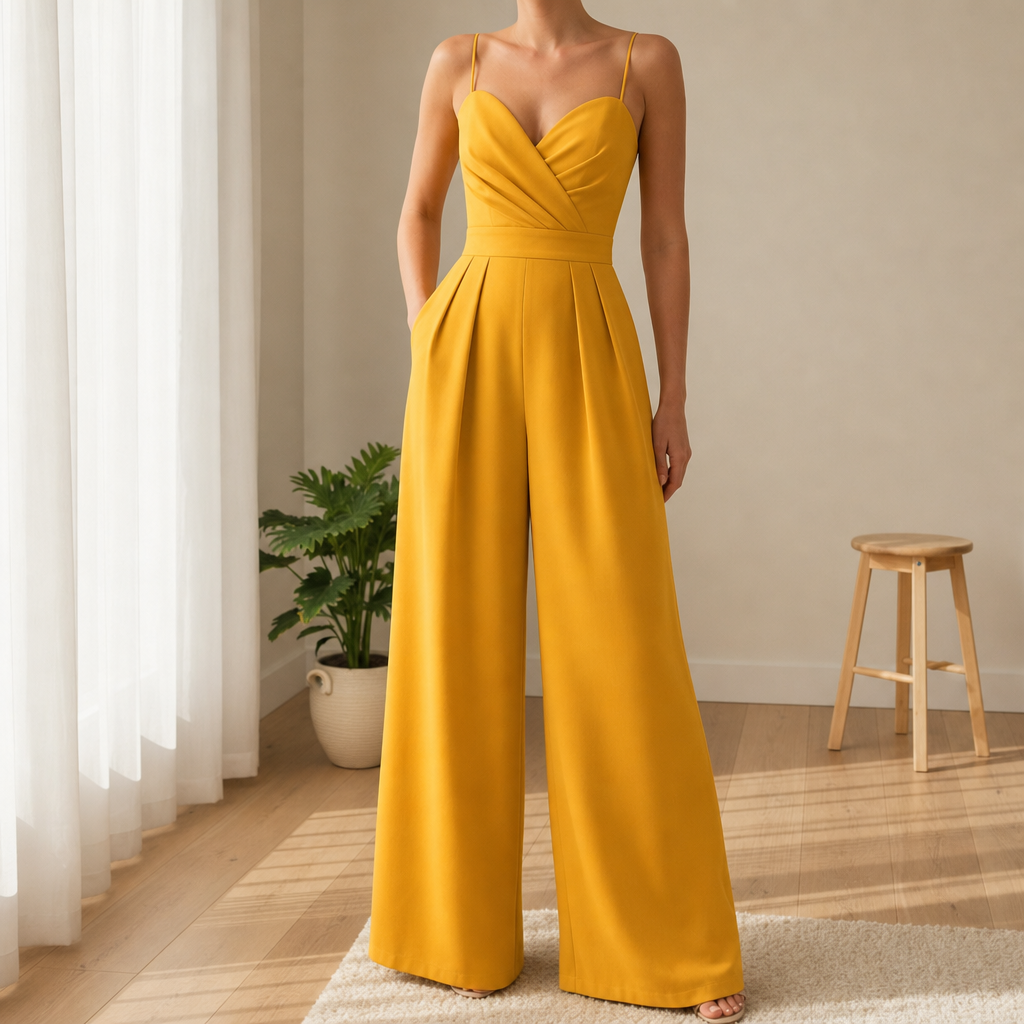 Urbino Sweetheart Wide Leg Jumpsuit in Mustard Yellow