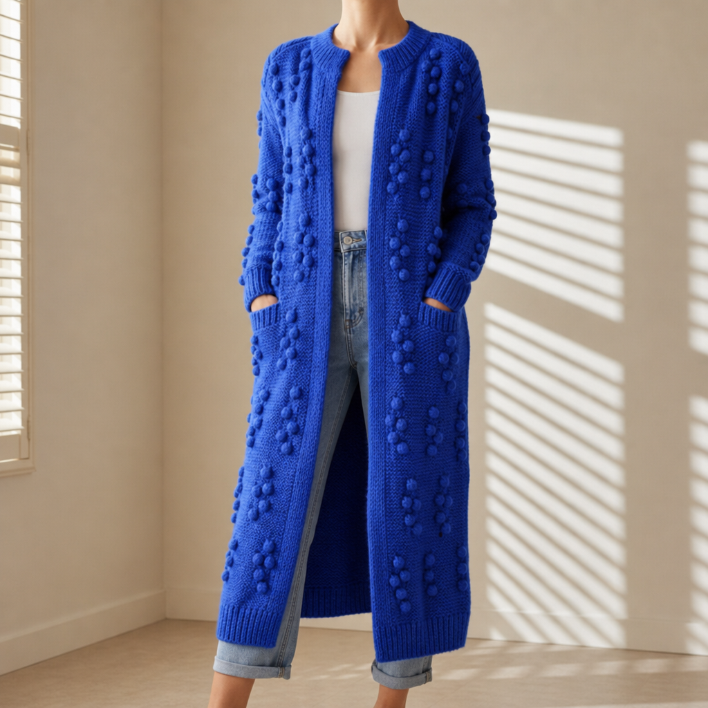 Merano Textured Knit Longline Cardigan in Royal Blue
