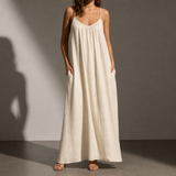 Rab Backless Linen Maxi Dress in Cream