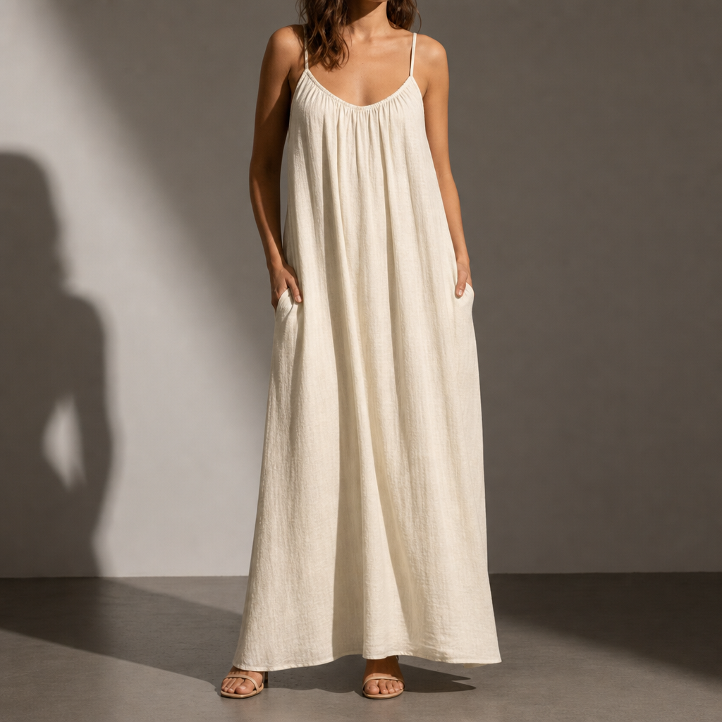 Rab Backless Linen Maxi Dress in Cream