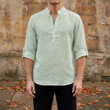 Malaga Linen Henley Shirt in Light Green