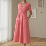 Rapallo Crossover Bodice Midi Dress in Pink