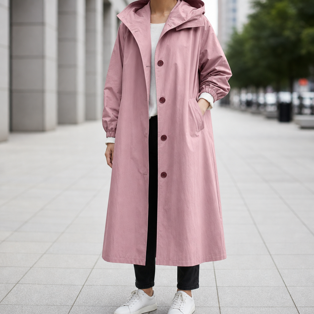 Assisi Hooded Long Trench Coat in Pink