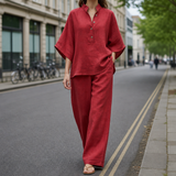 Collioure Linen Kimono Pants Set in Red