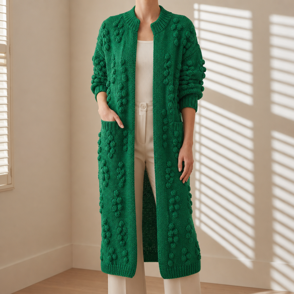 Merano Textured Knit Longline Cardigan in Green