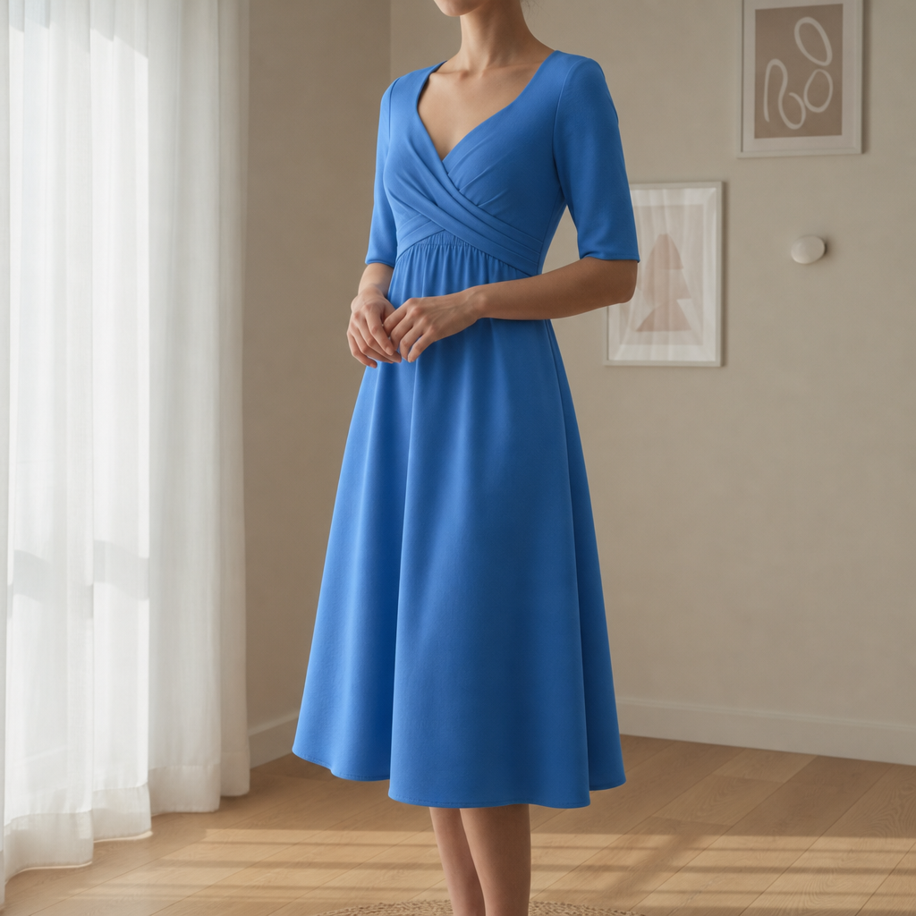 Rapallo Crossover Bodice Midi Dress in Royal Blue