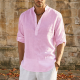 Malaga Linen Henley Shirt in Pink