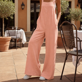 Estepona Linen Bib Overall Jumpsuit in Pink