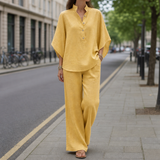 Collioure Linen Kimono Pants Set in Butter Yellow