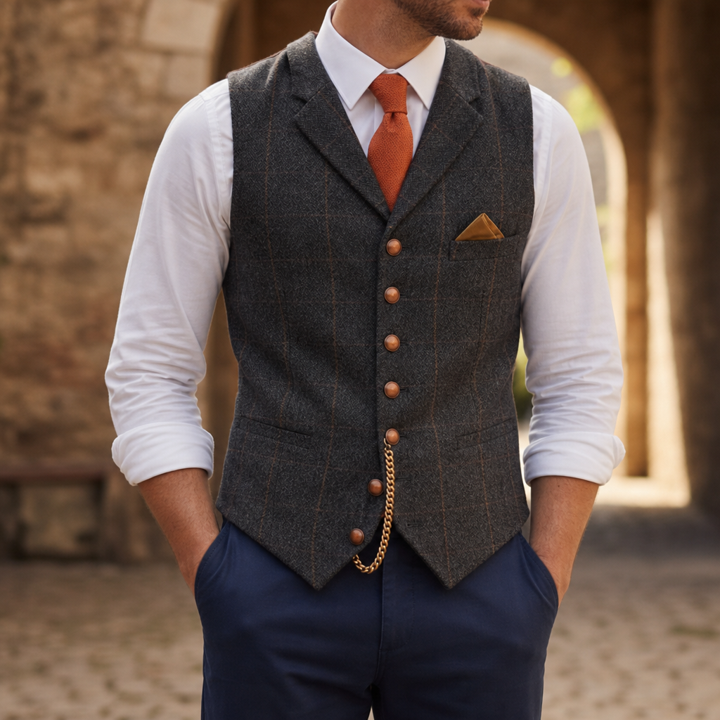 Milos Tailored Check Waistcoat in Charcoal
