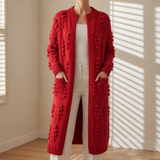 Merano Textured Knit Longline Cardigan in Red