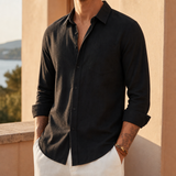Spoleto Linen Blend Shirt in Black