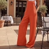 Estepona Linen Bib Overall Jumpsuit in Orange-Red