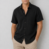 Aegina Linen Short Sleeve Shirt in Black