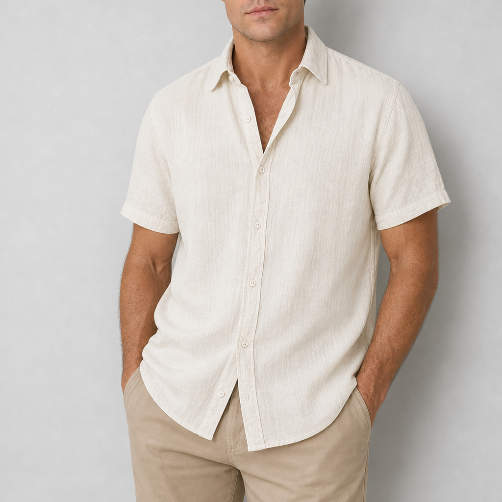 Aegina Linen Short Sleeve Shirt in Cream White