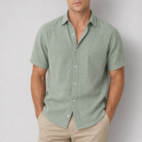 Aegina Linen Short Sleeve Shirt in Sage Green