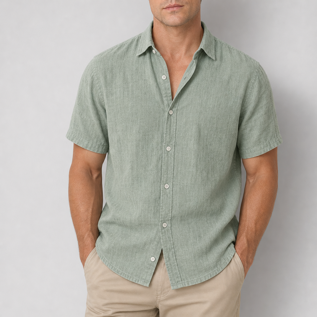 Aegina Linen Short Sleeve Shirt in Sage Green
