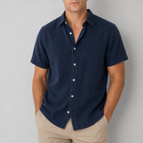Aegina Linen Short Sleeve Shirt in Navy