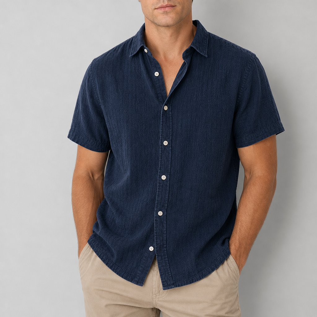 Aegina Linen Short Sleeve Shirt in Navy