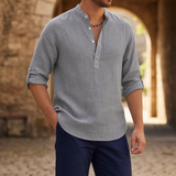 Aix Linen Henley Shirt in Gray