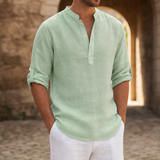 Aix Linen Henley Shirt in Light Green