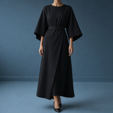 Alassio Belted Lantern Sleeve Dress in Black
