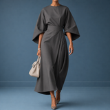 Alassio Belted Lantern Sleeve Dress in Gray