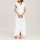 Alonnisos Ruffle Chiffon Maxi Dress in White