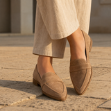 Amarante Orthopedic Suede Pointed Loafers in Khaki
