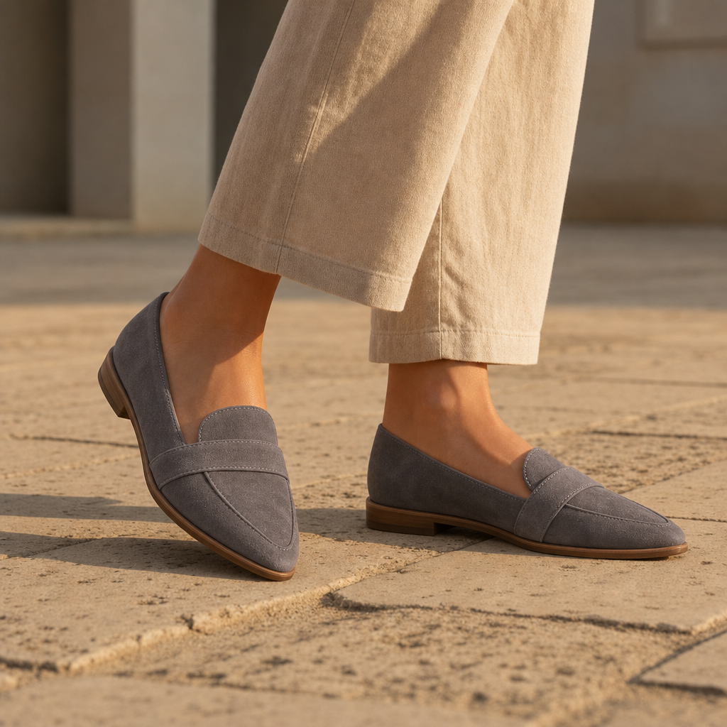 Amarante Orthopedic Suede Pointed Loafers in Gray