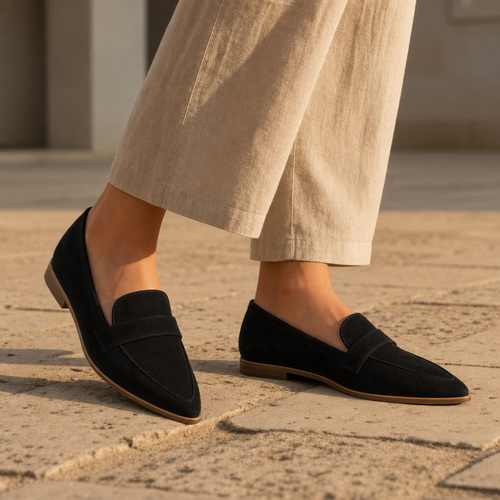 Amarante Orthopedic Suede Pointed Loafers in Black