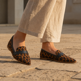Amarante Orthopedic Suede Pointed Loafers in Leopard