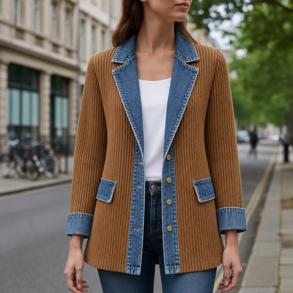 Amorgos Denim Knit Mixed Jacket in Khaki