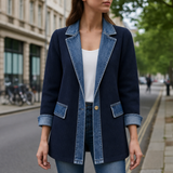 Amorgos Denim Knit Mixed Jacket in Navy Blue