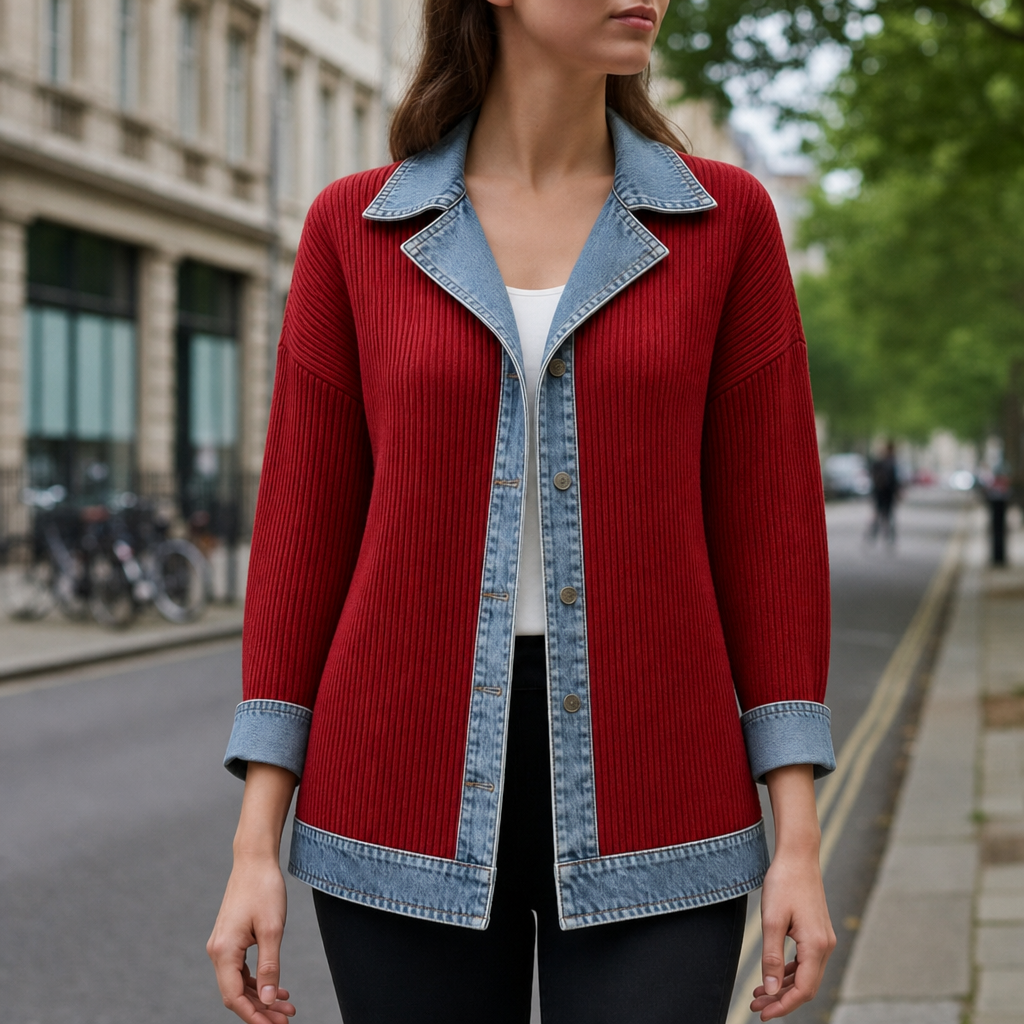 Amorgos Denim Knit Mixed Jacket in Red