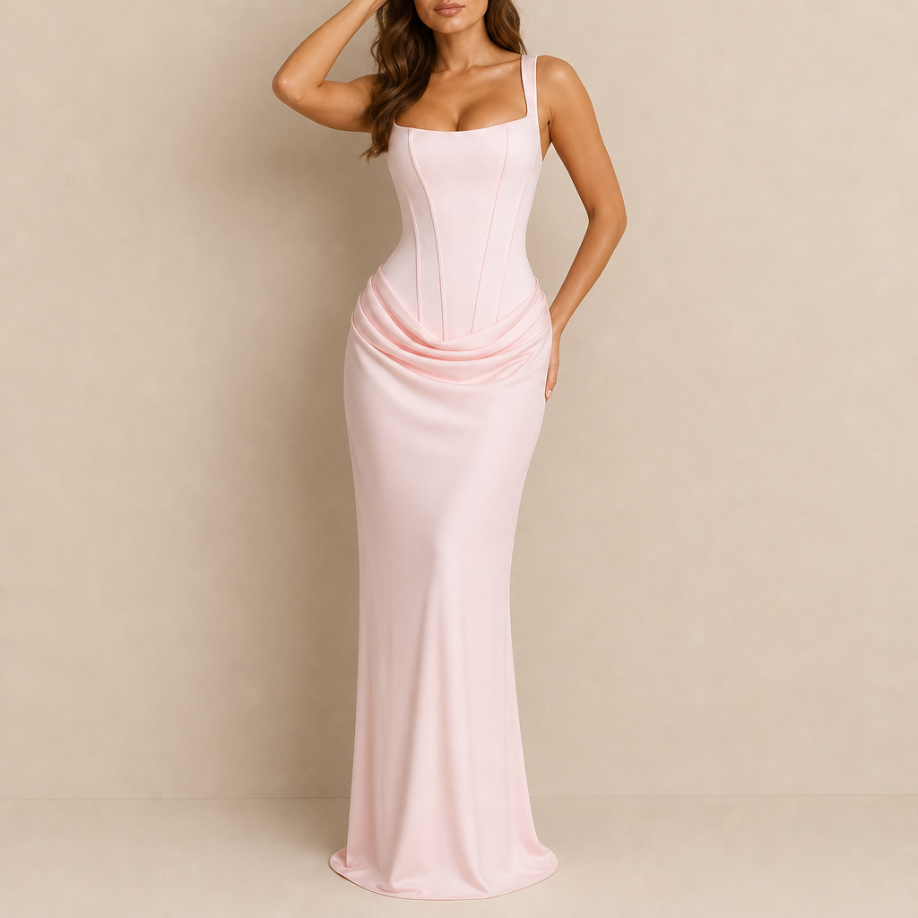Assisi Corset Fishtail Maxi Gown in Blush