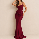 Assisi Corset Fishtail Maxi Gown in Burgundy