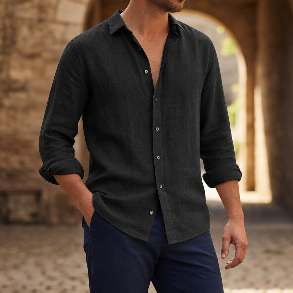 Assisi Linen Casual Shirt in Black
