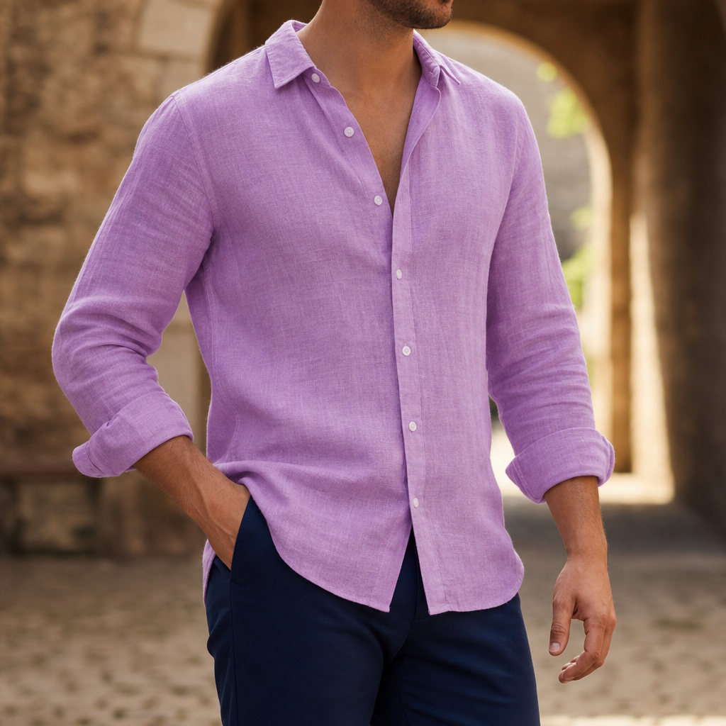 Assisi Linen Casual Shirt in Purple